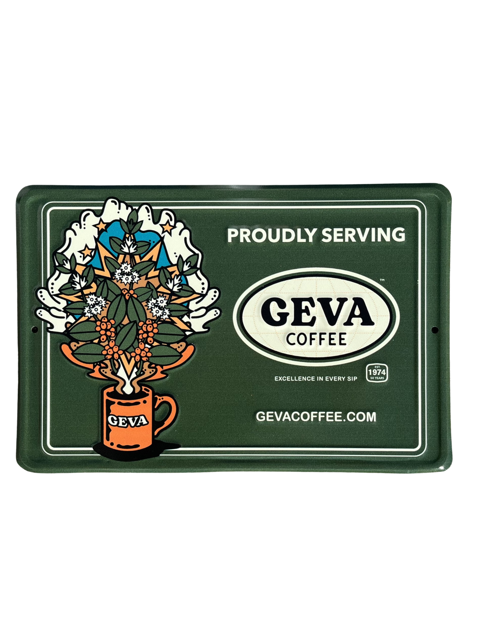 Proudly Serving Geva Coffee Metal Sign